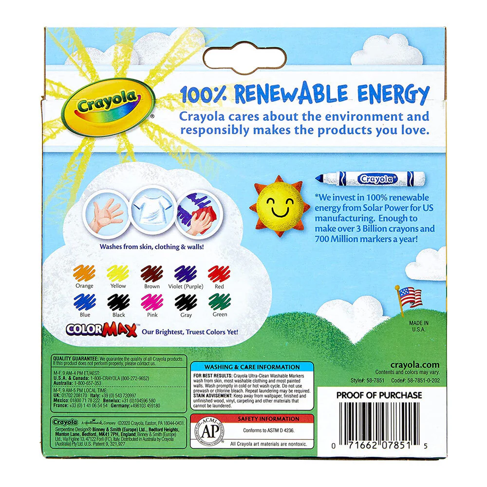 10pc Crayola Ultra Clean Classic Colours Washable Markers For Kids 4+ - Image 4