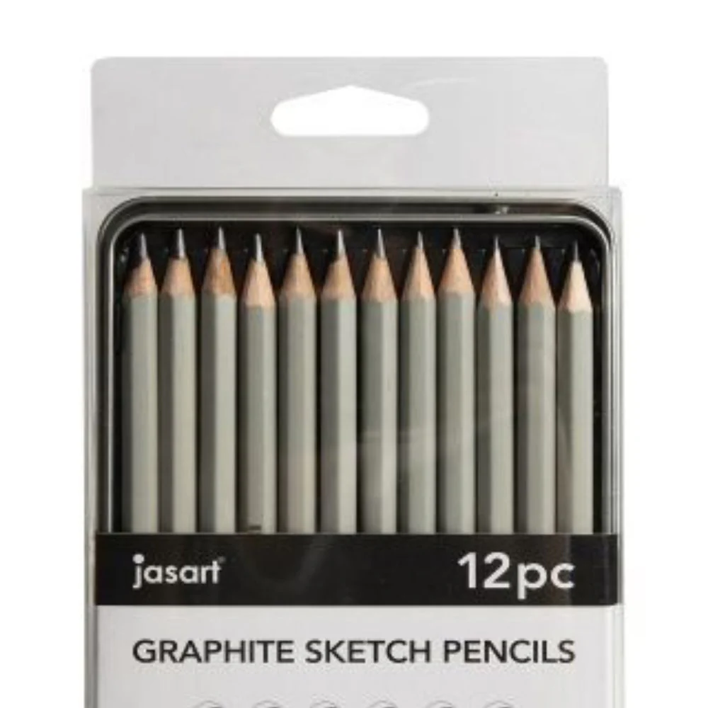 12pc Jasart Studio Graphite Sketch Pencil Tin Set - Grey - Image 2