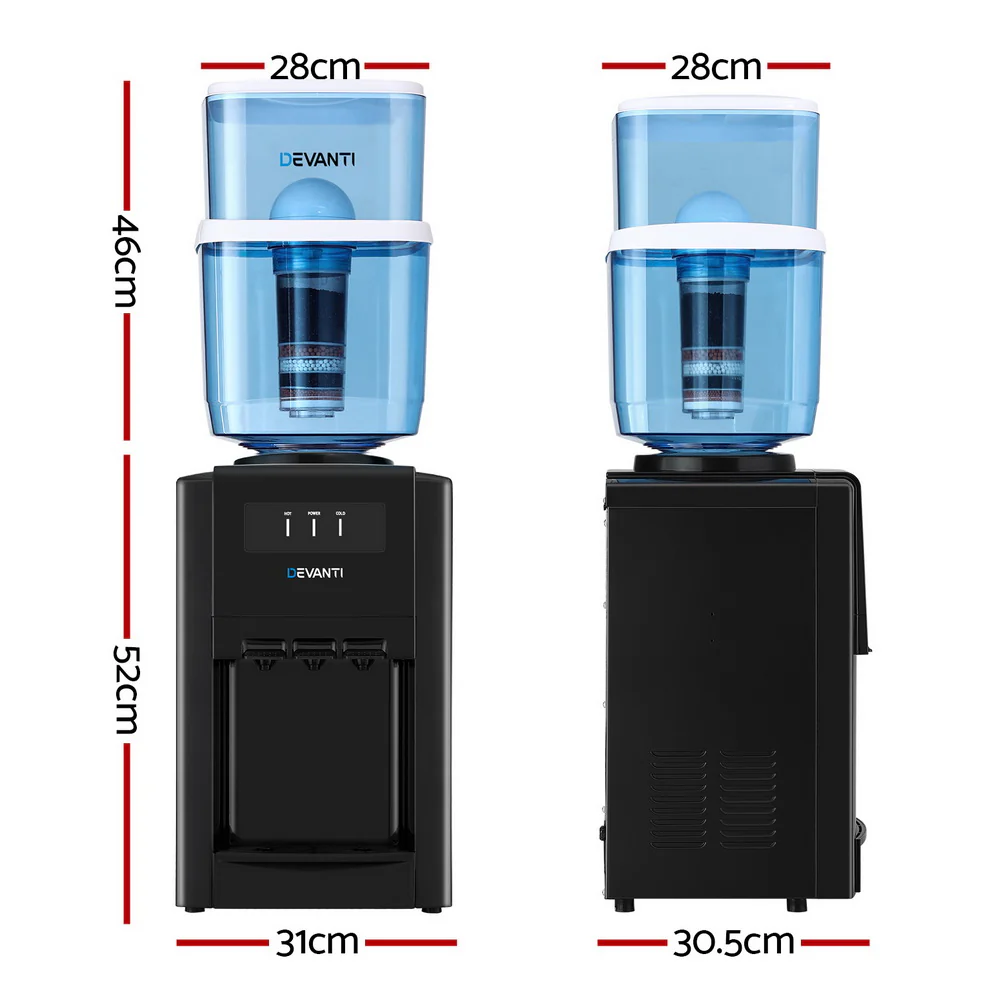 22L Devanti Water Cooler Dispenser Bench Top 3 Taps Chiller Filter Purifier Three Taps Black - Image 2
