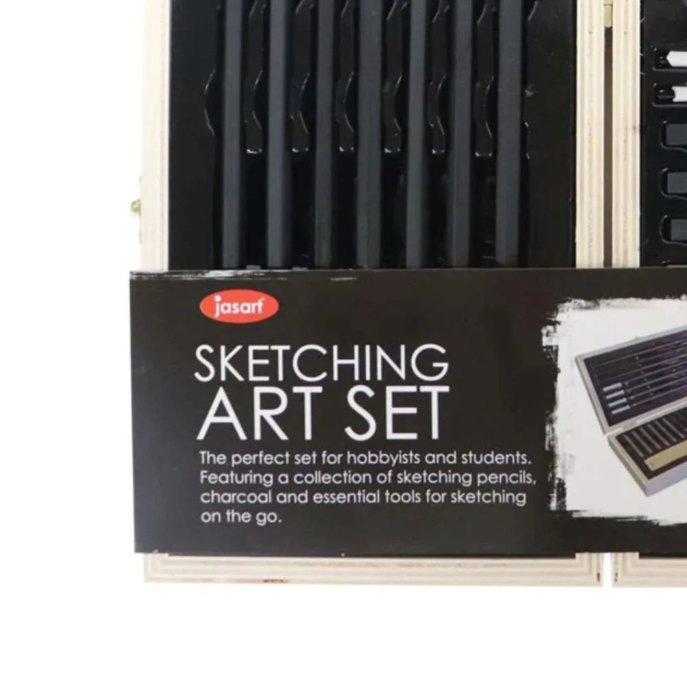 22pc Jasart Pencil/Charcoal Sketching Set w/ Wooden Travel Box - Image 3