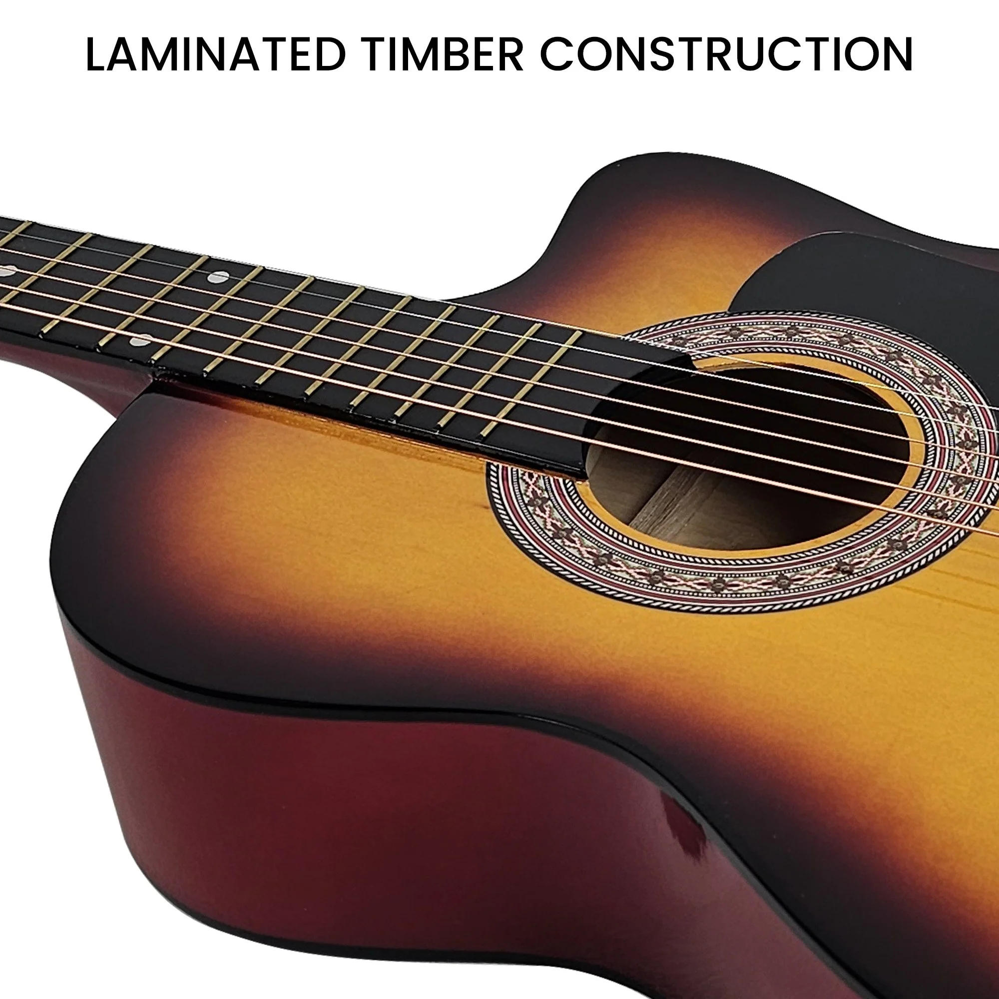 38in Karrera Acoustic Guitar Steel Strings Carry Bag Shoulder Strap Sun Burst - Image 8