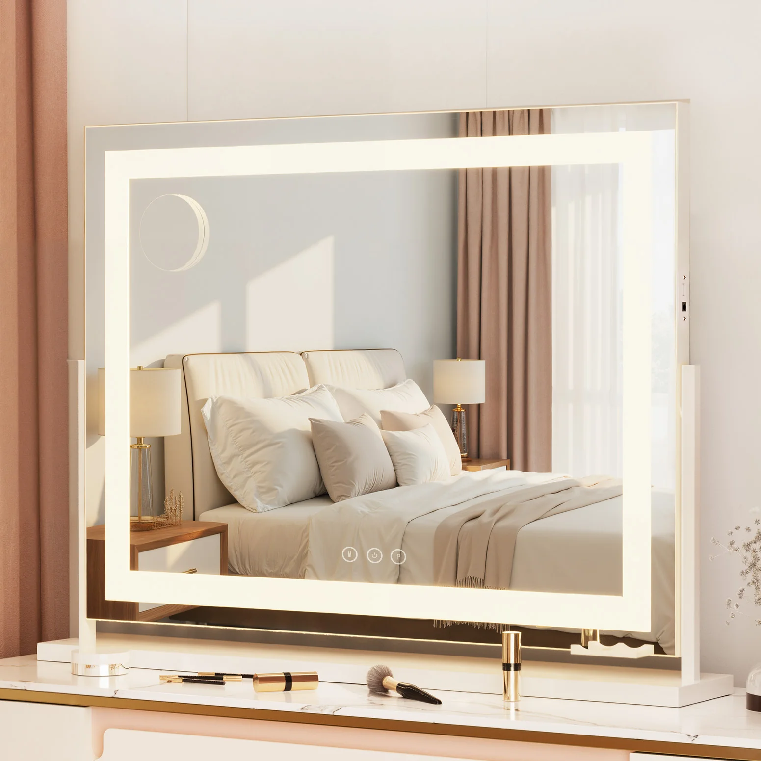 80x65cm Embellir Makeup Mirror Hollywood Vanity with LED Light White Frame - Image 2