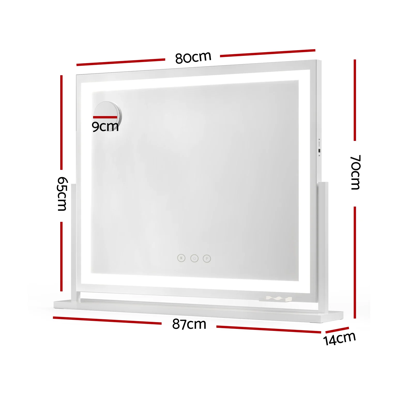 80x65cm Embellir Makeup Mirror Hollywood Vanity with LED Light White Frame - Image 3