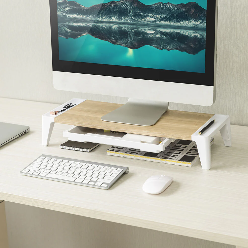 Activiva Monitor Stand Riser with Storage Drawer (White Oak) - Image 5