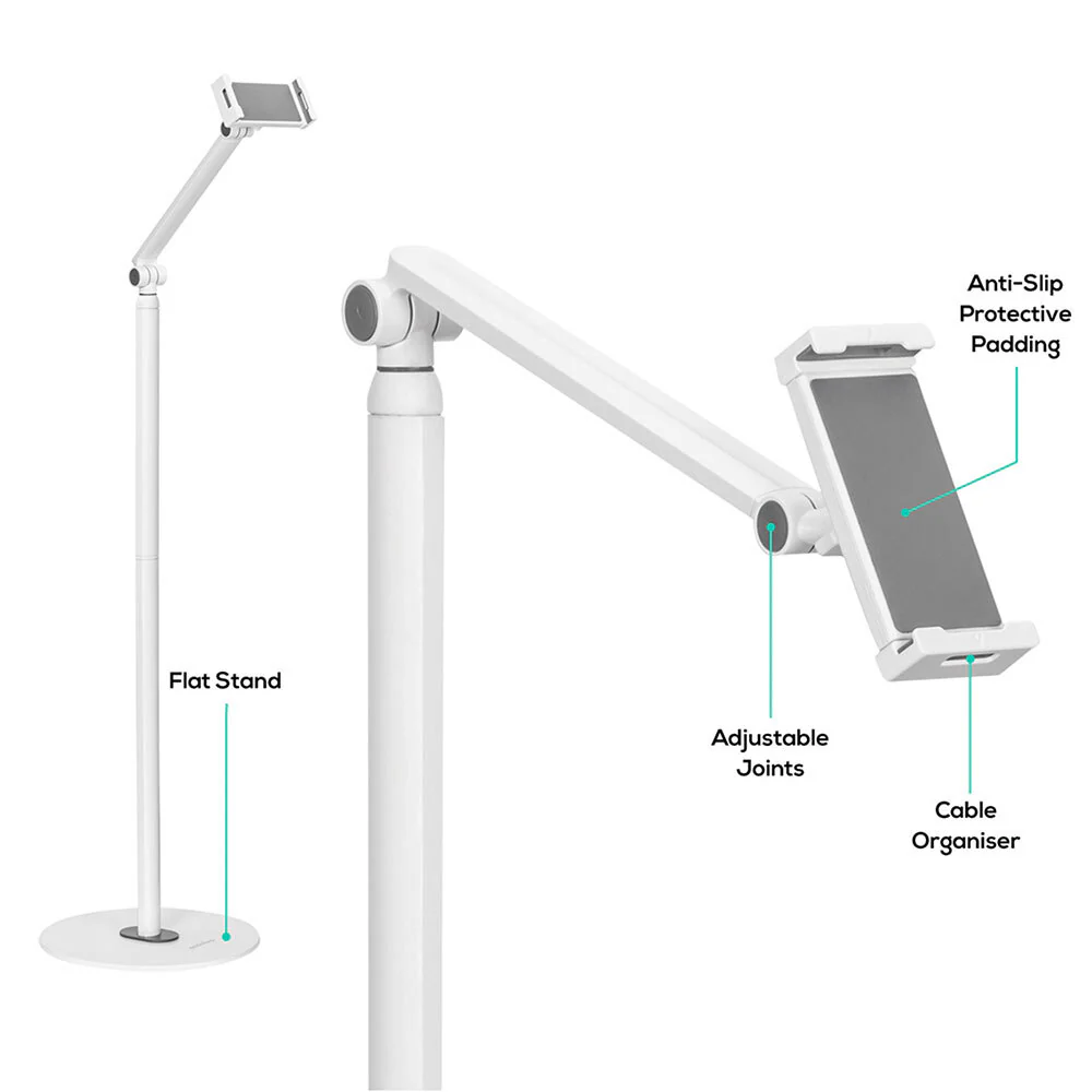 Activiva Universal iPad & Tablet Floor Stand 1.3m 4.7-12.9" (White) - Image 4