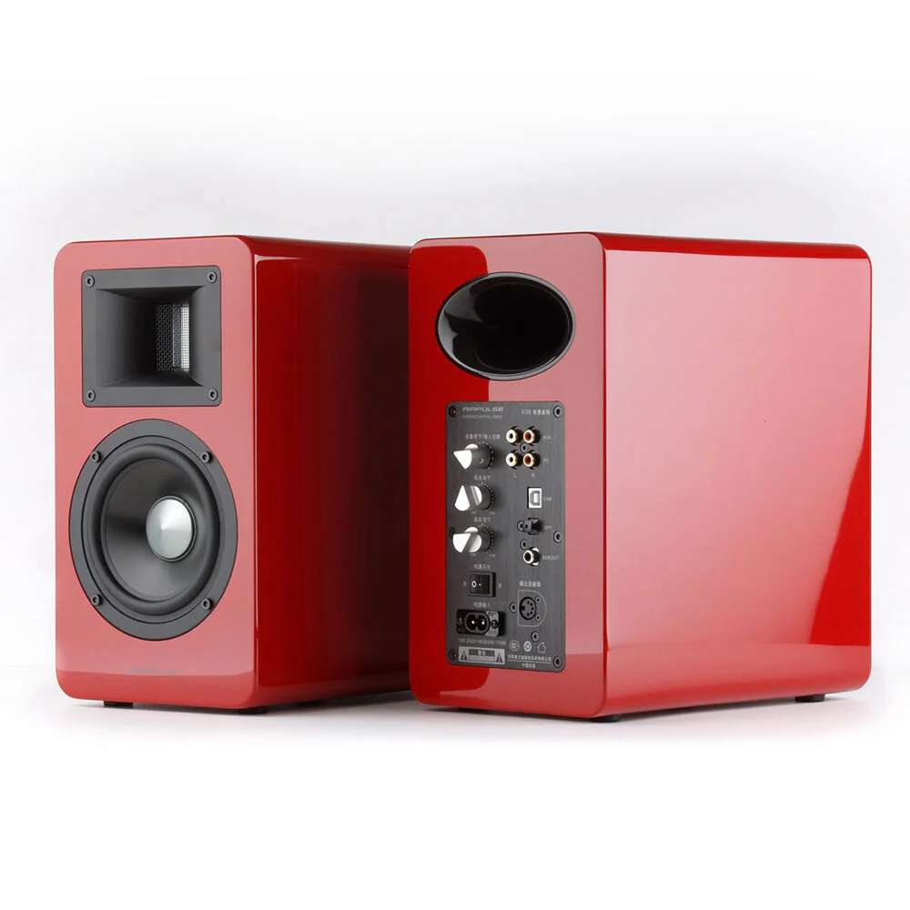 Airpulse A100 Active Wireless Bookshelf Speakers and WiiM Mini (Red) - Image 2