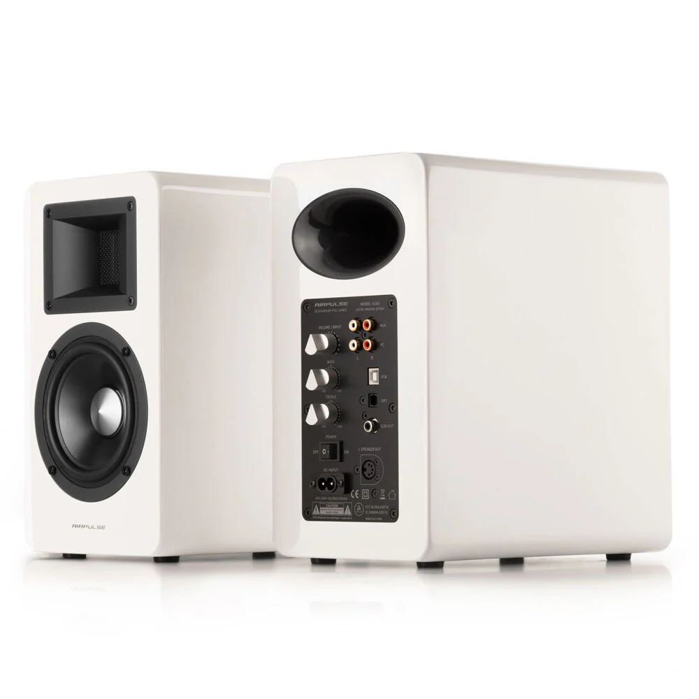 Airpulse A100 Active Wireless Bookshelf Speakers and WiiM Mini (White) - Image 2