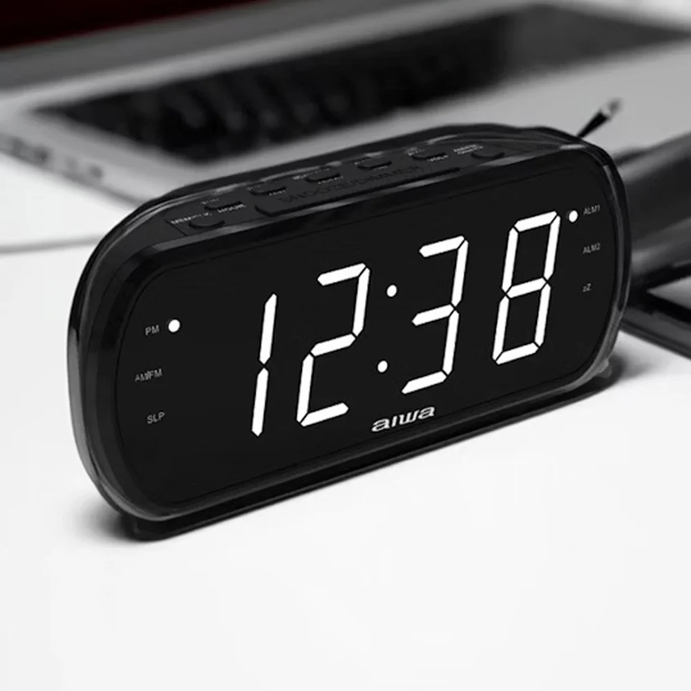 Aiwa Dual Alarm Clock Radio with Large LED Display & Backup Battery (Black) - Image 3