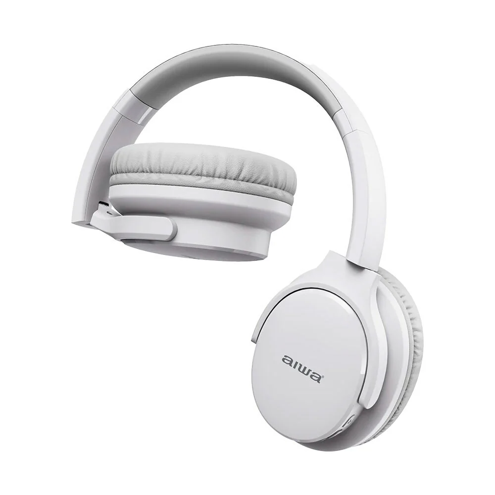 AIWA Over-Ear Bluetooth Headphones with AUX and Airplane Adapter (White) - Image 2