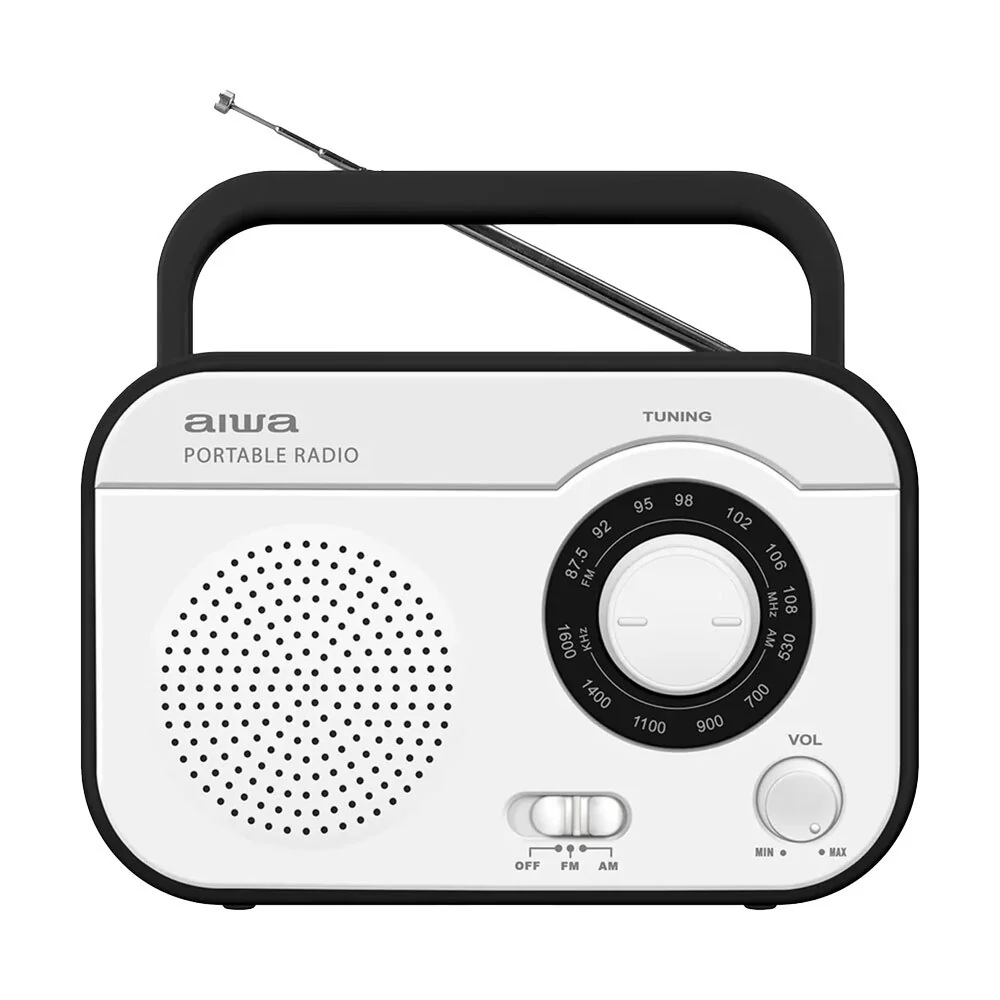 Aiwa Portable Retro Manual AM/FM C Battery Radio (White)