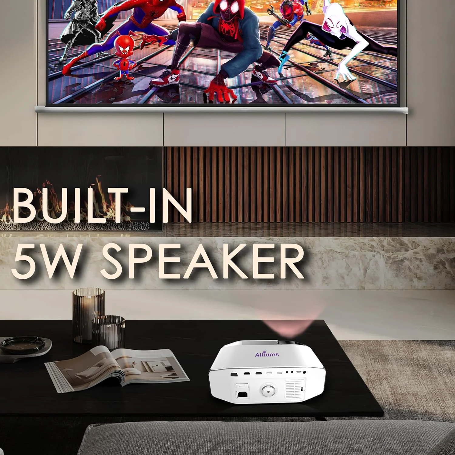ALLIUMS 4K Projector with Wi-Fi & Bluetooth (White) - Image 8