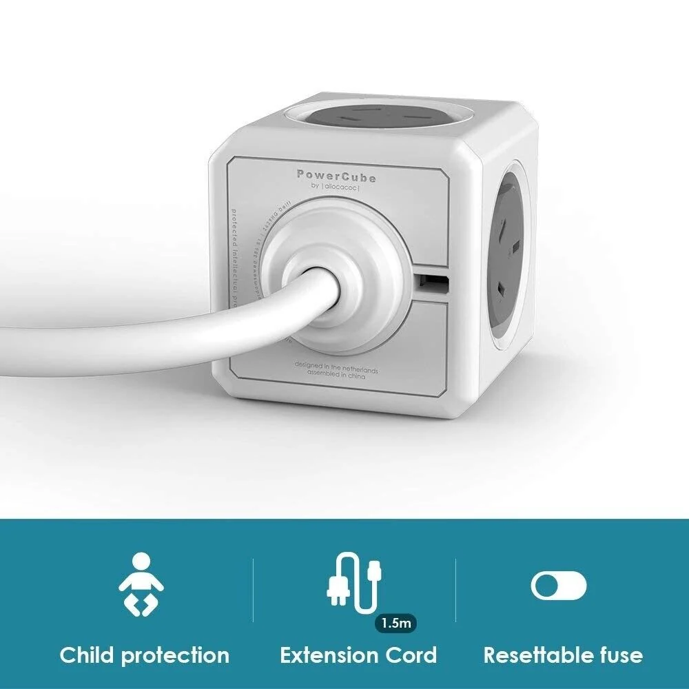 Allocacoc Powercube Extended 4 Outlets with 2 USB - 3m (Red) - Image 3
