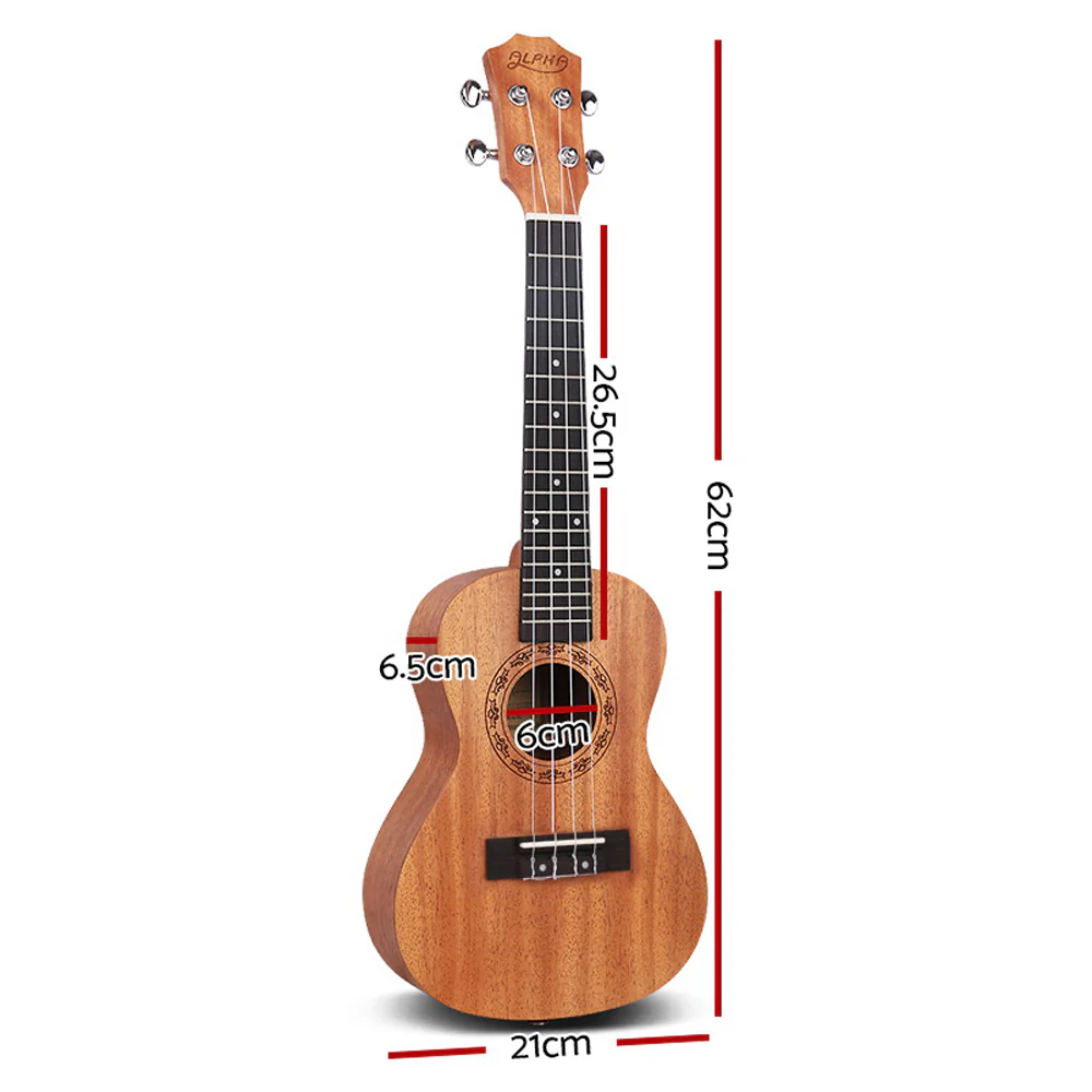 Alpha 23" Ukulele Natural Mahogany Concert Beginner Gift with Carry Bag - Image 2