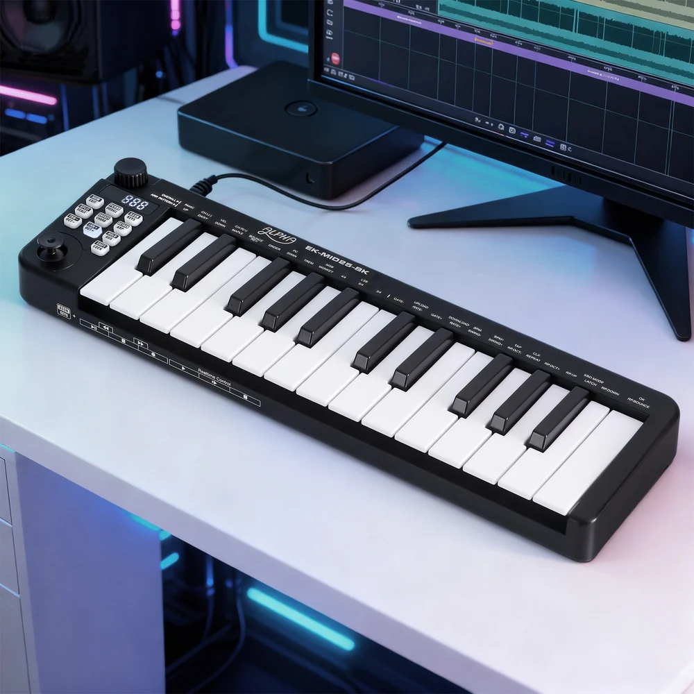 Alpha 25-Key MIDI Keyboard Controller Portable Piano USB Laptop (Black) - Image 2
