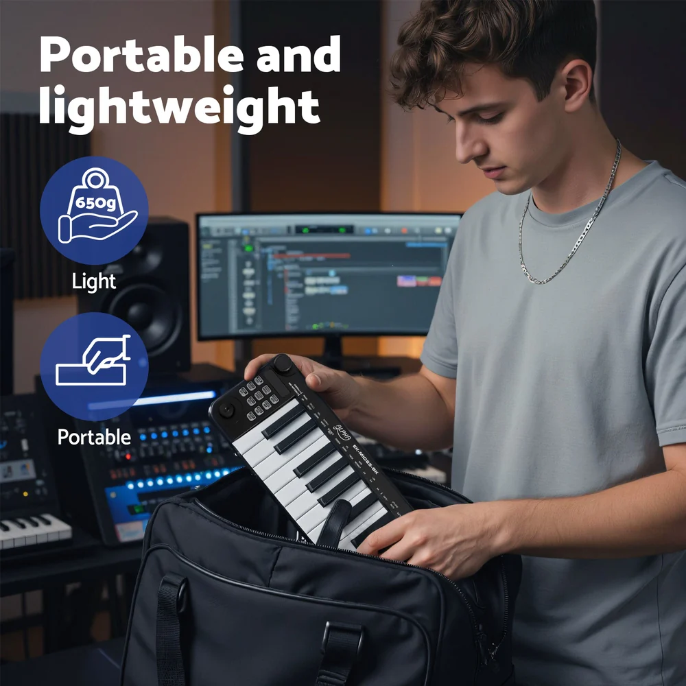 Alpha 25-Key MIDI Keyboard Controller Portable Piano USB Laptop (Black) - Image 9