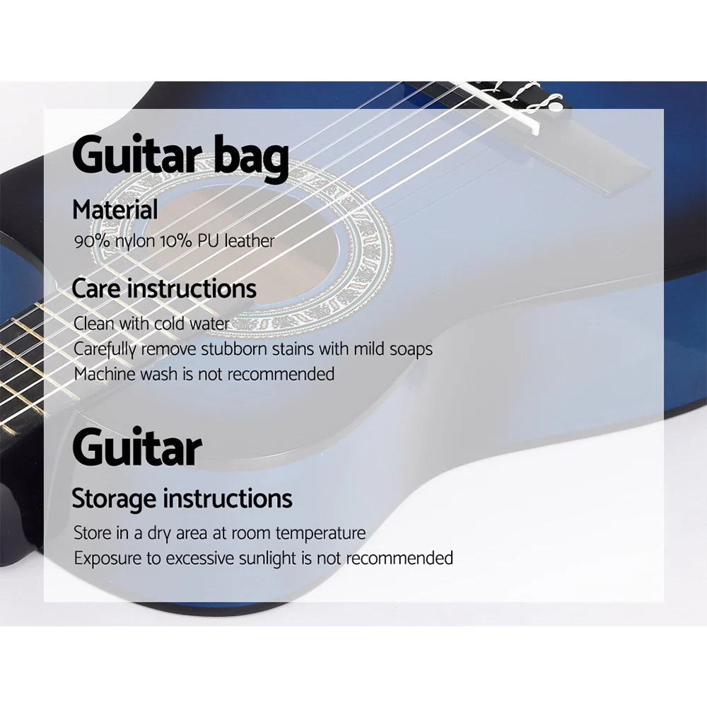 Alpha 34" Classical Guitar Wooden Body Nylon String Beginner Kids Gift (Blue) - Image 6