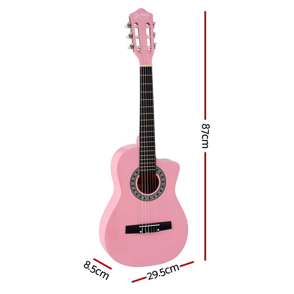 Alpha 34" Classical Guitar Wooden Body Nylon String Beginner Kids Gift (Pink) - Image 2