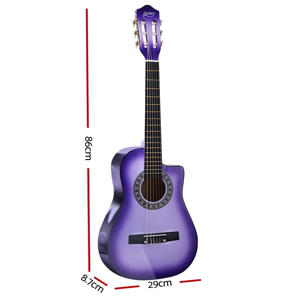 Alpha 34" Classical Guitar Wooden Body Nylon String Beginner Kids Gift (Purple) - Image 2