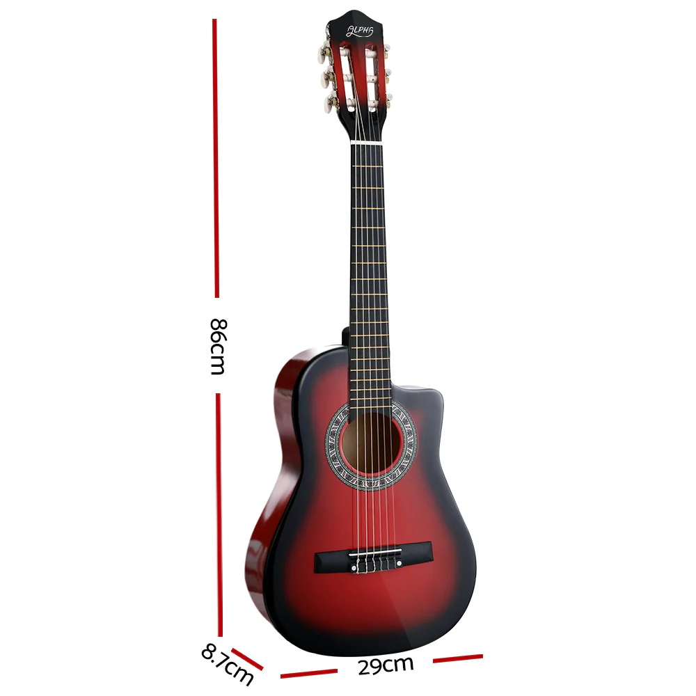 Alpha 34" Classical Guitar Wooden Body Nylon String Beginner Kids Gift (Red) - Image 2