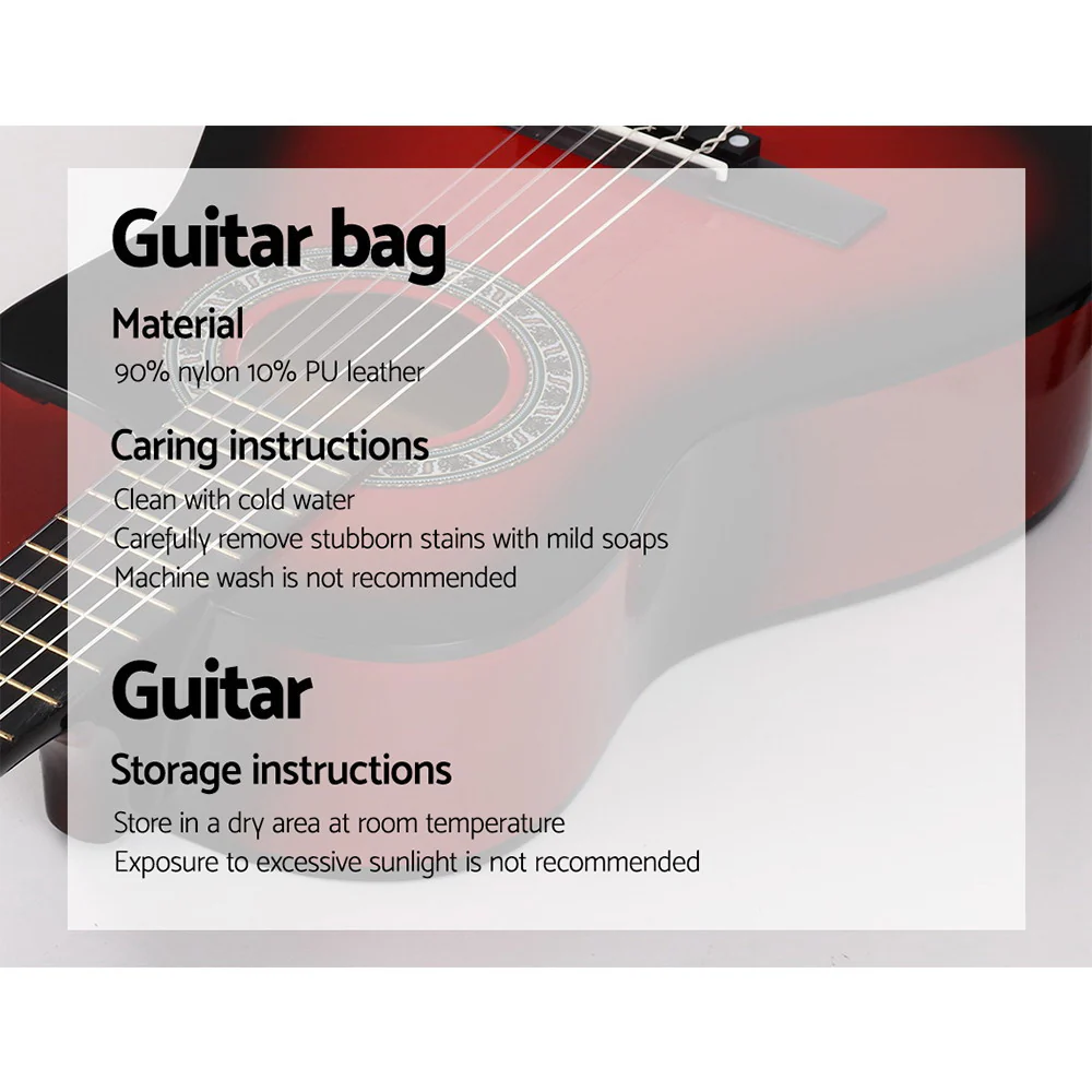 Alpha 34" Classical Guitar Wooden Body Nylon String Beginner Kids Gift (Red) - Image 6