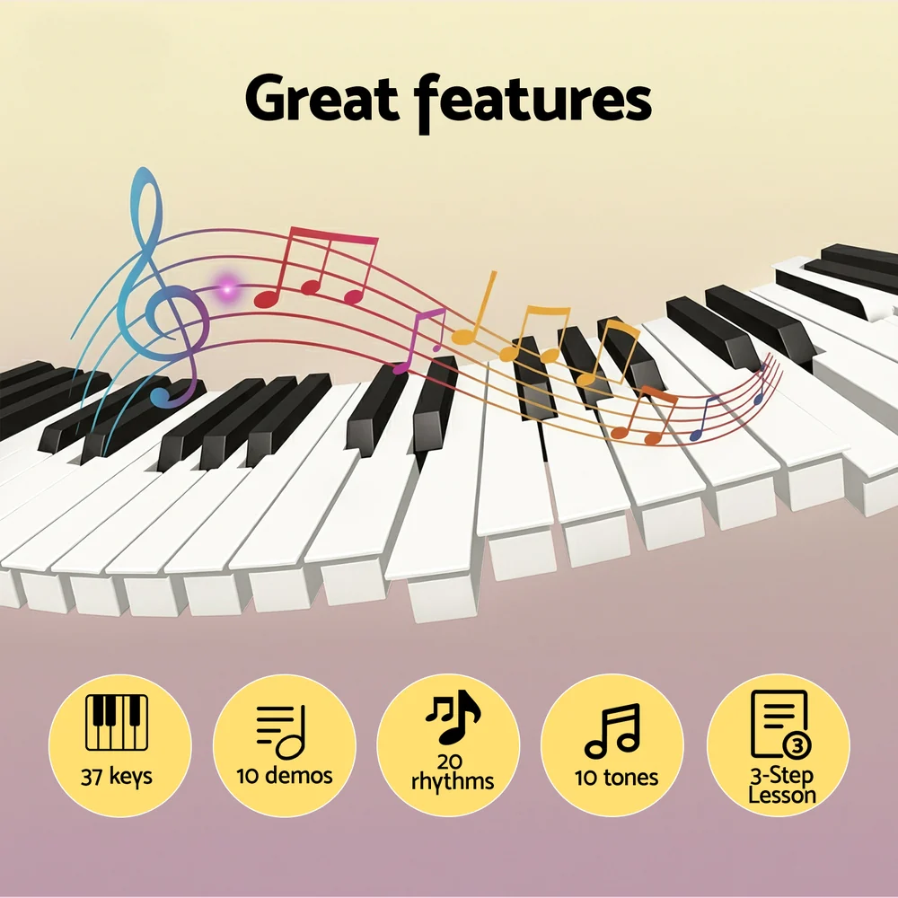 Alpha 37-Key Digital Piano Keyboard for Kids Beginners Electronic Keyboard Piano Gift (Pink) - Image 4