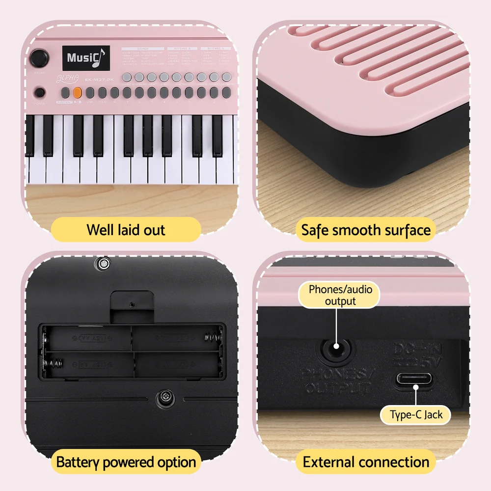 Alpha 37-Key Digital Piano Keyboard for Kids Beginners Electronic Keyboard Piano Gift (Pink) - Image 6