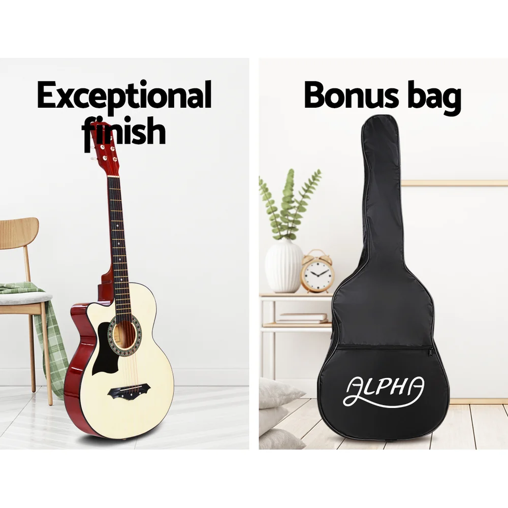 Alpha 38 Inch Acoustic Guitar Wooden Body Steel String Full Size Left Handed - Image 4
