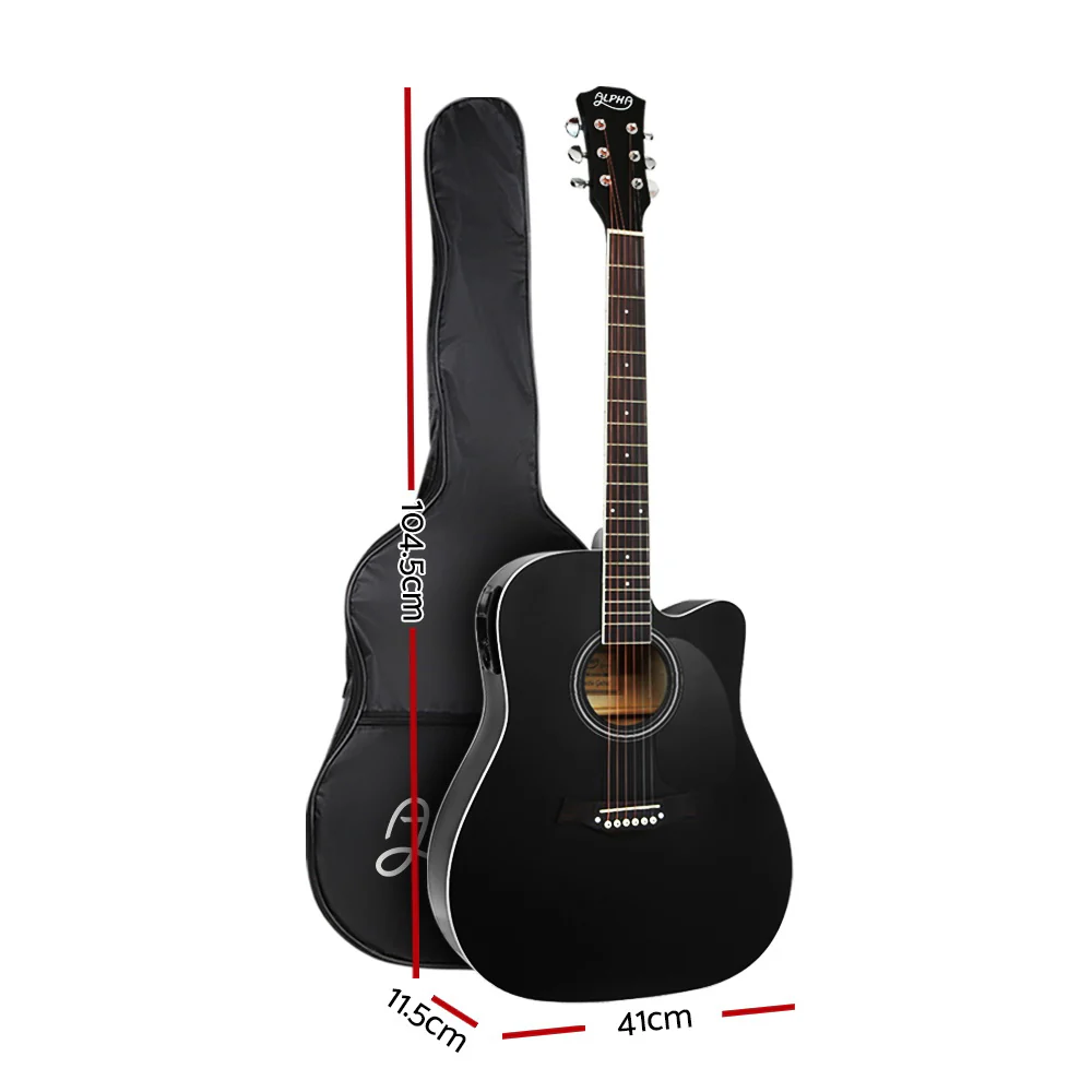 Alpha 41" Acoustic Guitar Equaliser Electric Output Jack Cutaway (Black) - Image 2