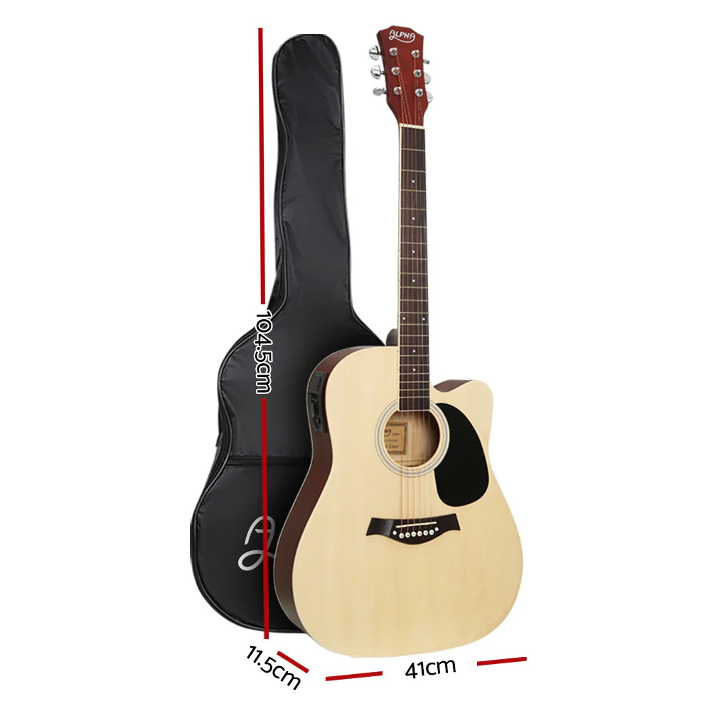 Alpha 41" Acoustic Guitar Equaliser Electric Output Jack Cutaway (Wood) - Image 2