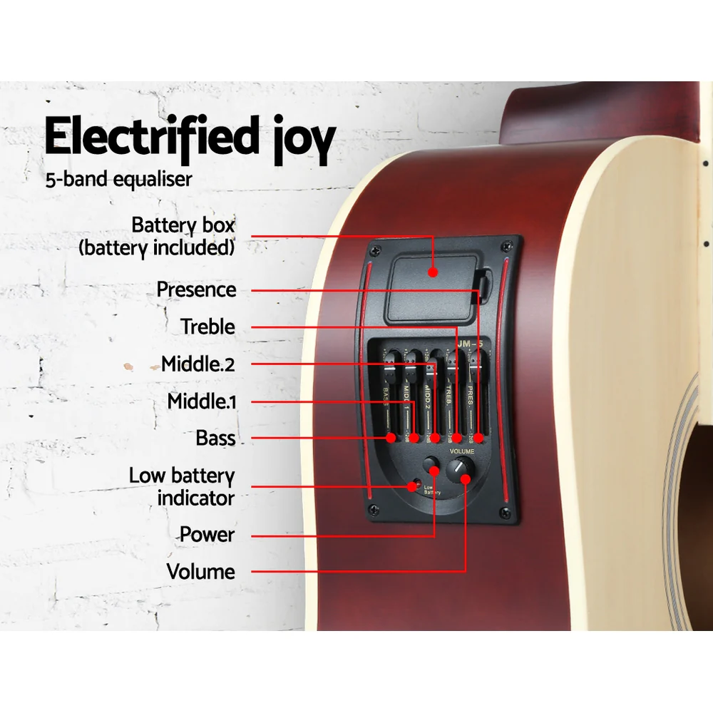 Alpha 41" Acoustic Guitar Equaliser Electric Output Jack Cutaway (Wood) - Image 4