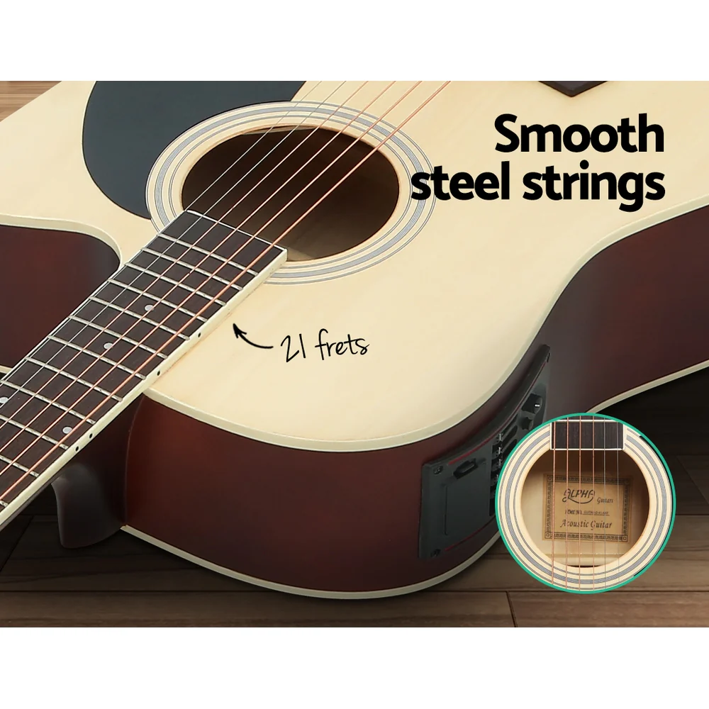 Alpha 41" Acoustic Guitar Equaliser Electric Output Jack Cutaway (Wood) - Image 6
