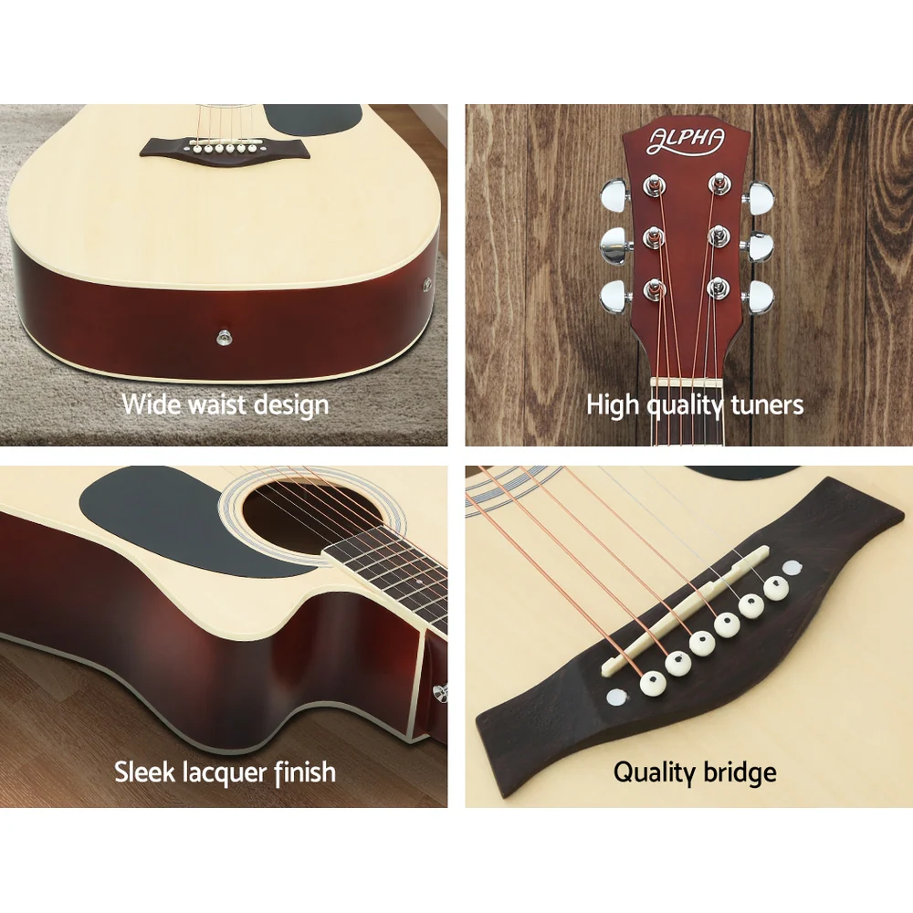 Alpha 41" Acoustic Guitar Equaliser Electric Output Jack Cutaway (Wood) - Image 7