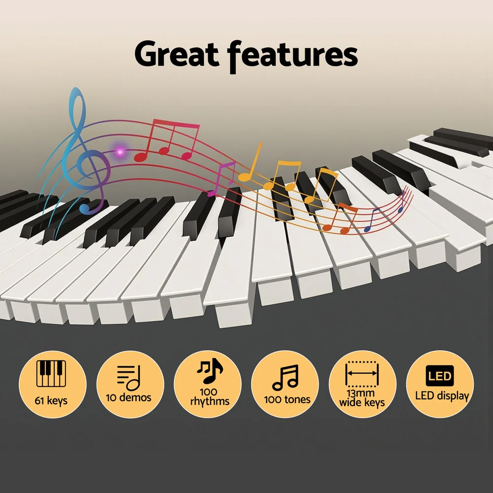 Alpha 61-Key Digital Piano Keyboard Electric Kids Gift (Black) - Image 4