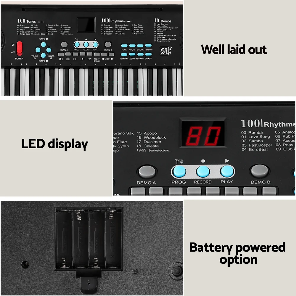 Alpha 61-Key Digital Piano Keyboard Electric Kids Gift (Black) - Image 7