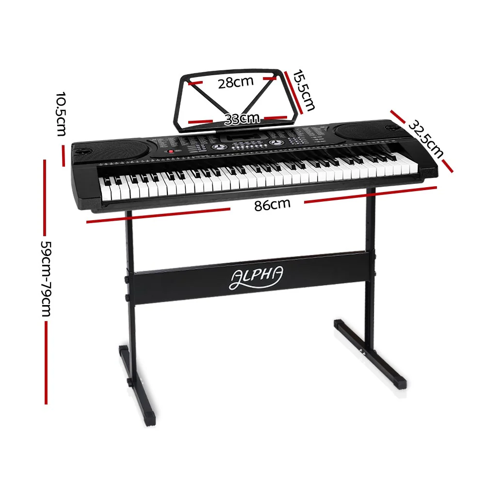 Alpha 61 Keys Electronic Piano Keyboard Digital Electric with Stand Beginner (Black) - Image 2