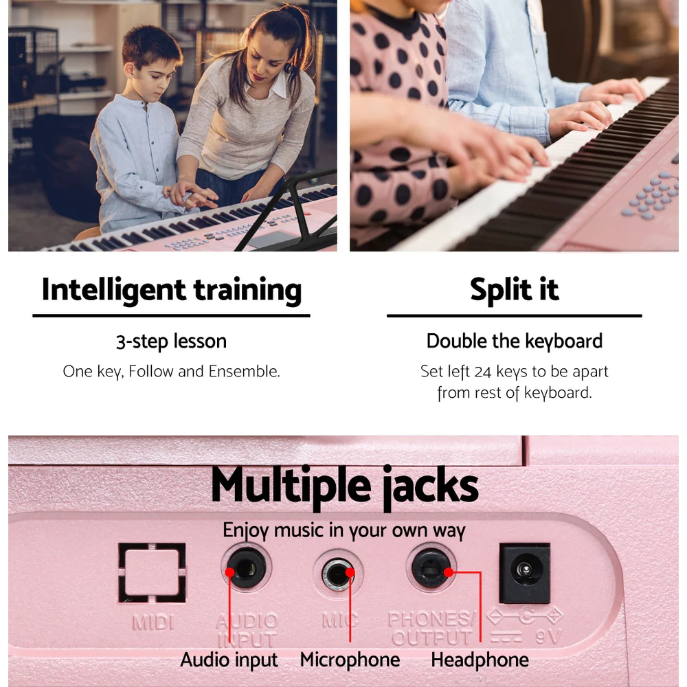 Alpha 61 Keys Electronic Piano Keyboard Digital Electric with Stand (Lighted Pink) - Image 7