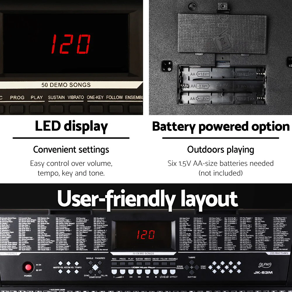 Alpha 61 Keys Electronic Piano Keyboard Digital Electric with Stand Sound Speaker - Image 5