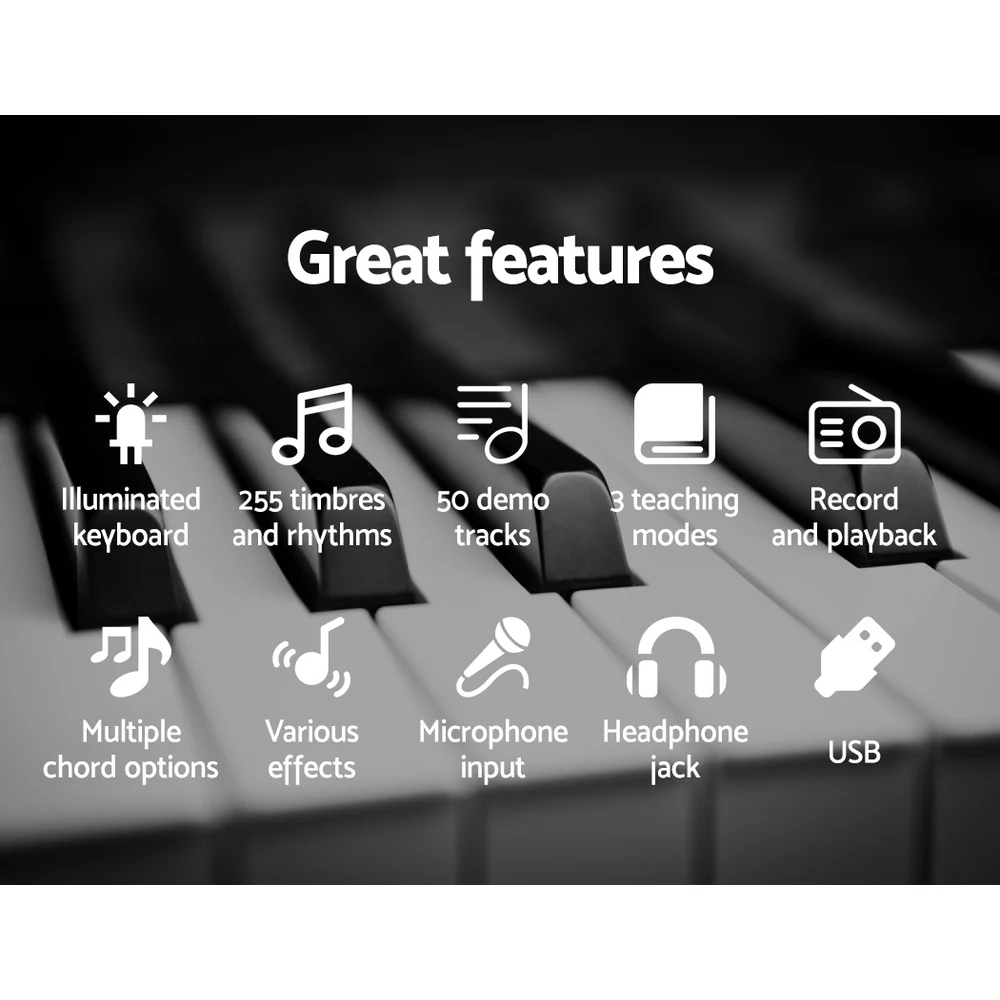 Alpha 61 Keys Electronic Piano Keyboard Digital Electric with Stand Stool Lighted - Image 5