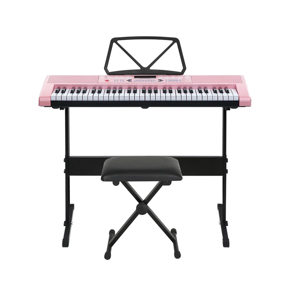 Alpha 61 Keys Electronic Piano Keyboard Digital Electric with Stand Stool (Pink) - Image 3