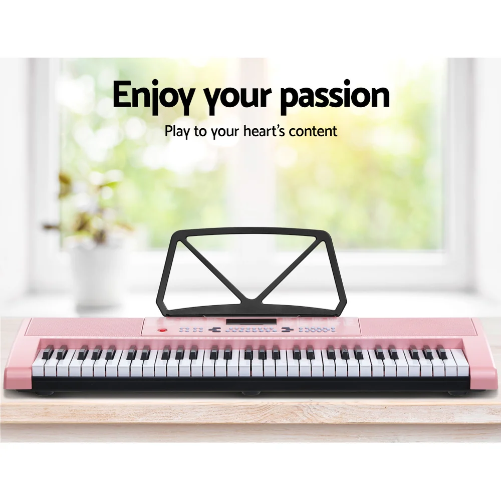 Alpha 61 Keys Electronic Piano Keyboard Digital Electric with Stand Stool (Pink) - Image 4