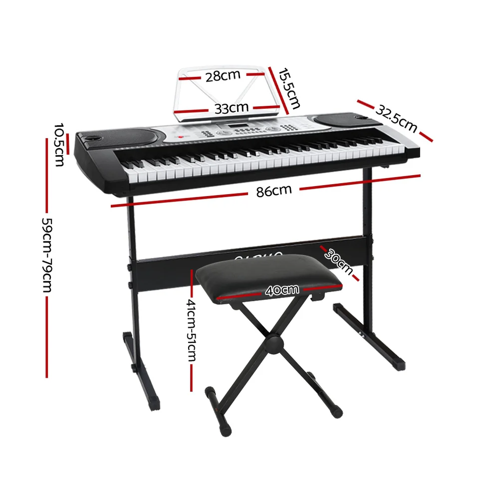 Alpha 61 Keys Electronic Piano Keyboard Digital Electric with Stand Stool Silver - Image 2