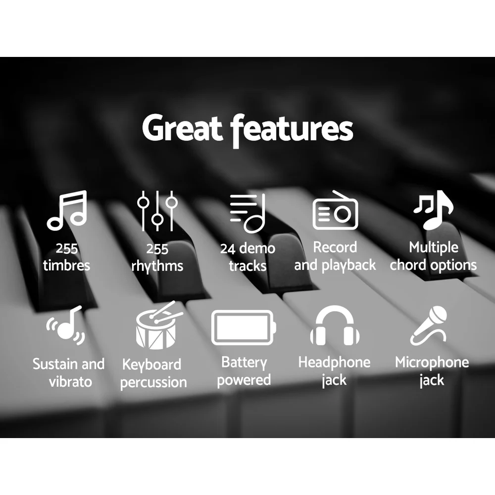 Alpha 61 Keys Electronic Piano Keyboard Digital Electric with Stand Stool Silver - Image 5