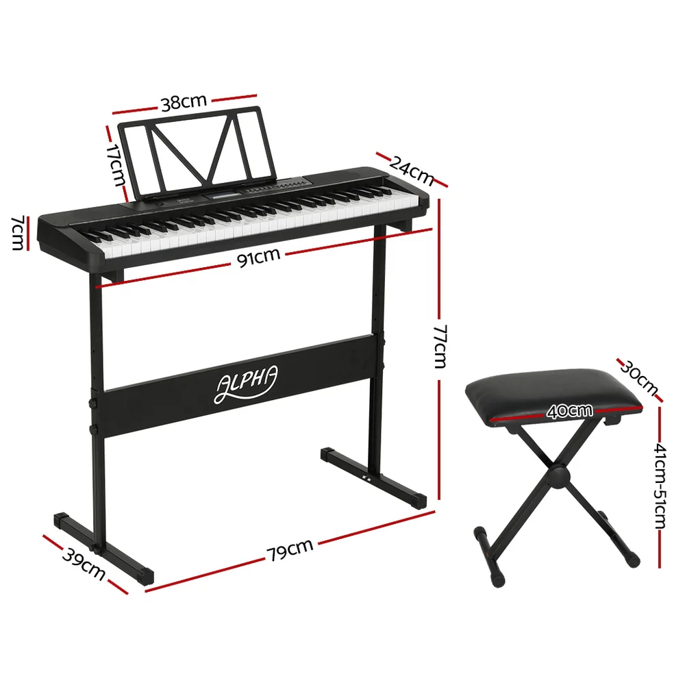Alpha 61 Keys Electronic Piano Keyboard Digital Electric with Stand Stool Touch - Image 2