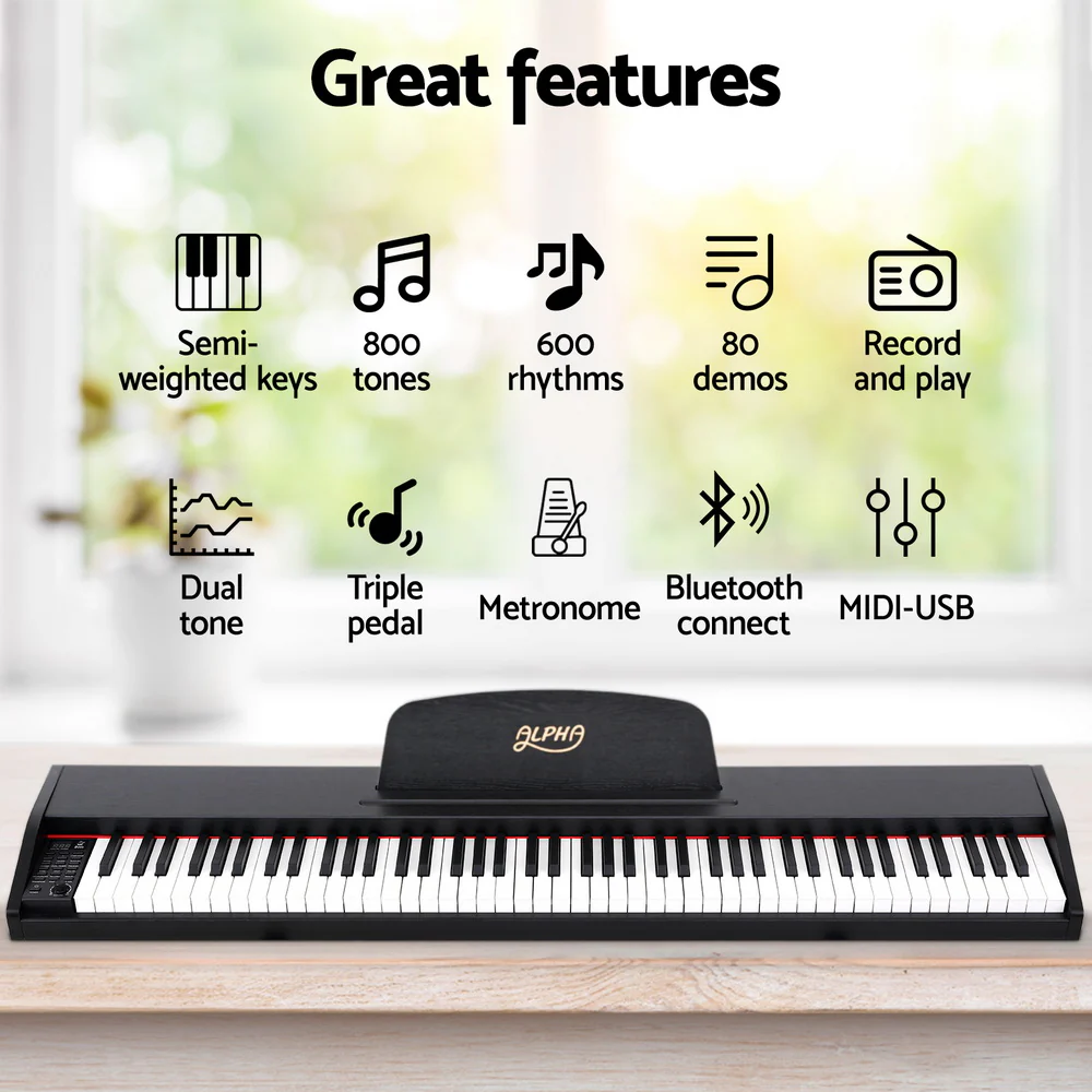 Alpha 88 Keys Digital Piano Keyboard Electronic with Stand - Image 5