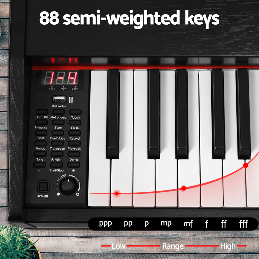 Alpha 88 Keys Electronic Piano Keyboard Digital Electric with Stand Semi-Weighted - Image 4