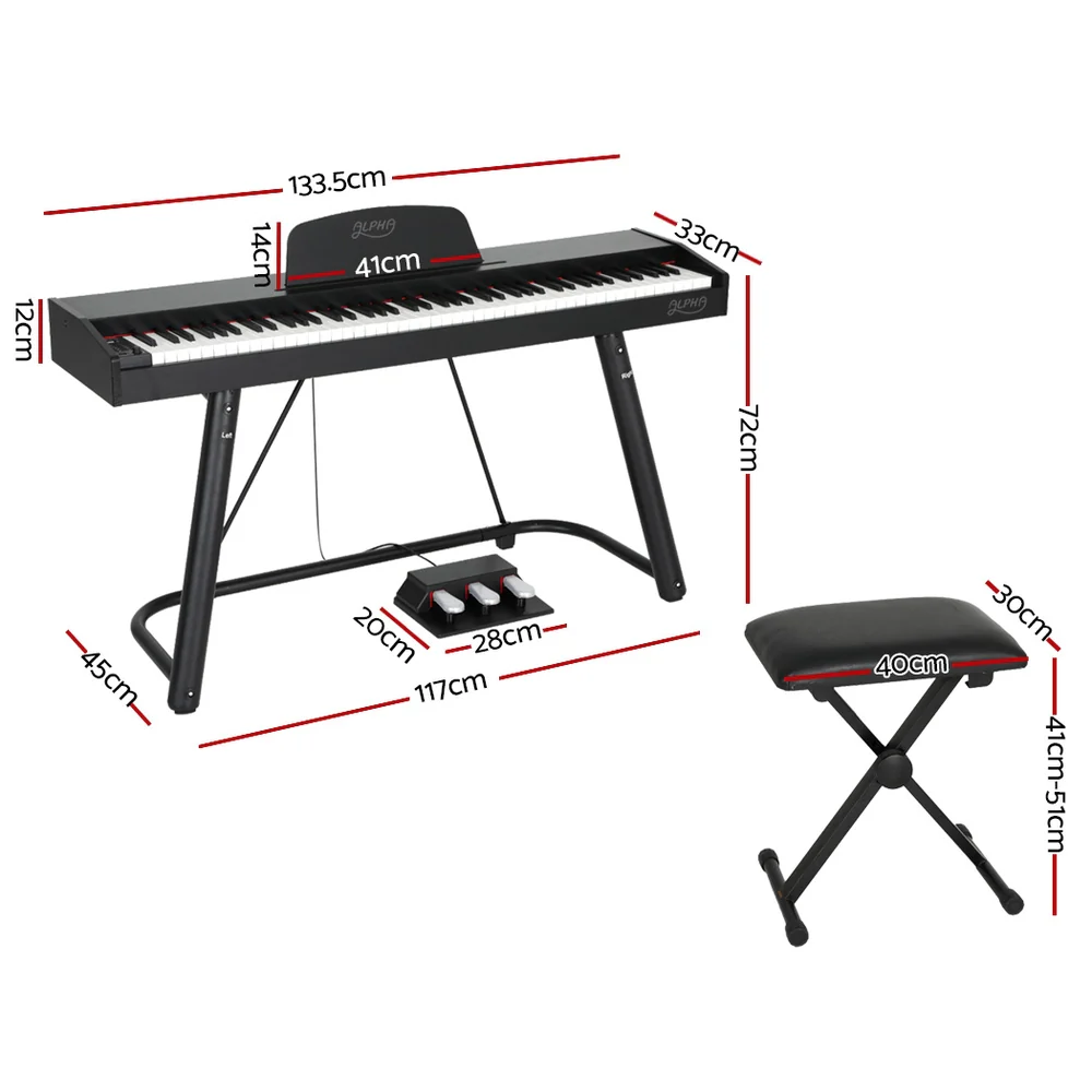 Alpha 88 Keys Electronic Piano Keyboard Digital Electric with Stand Stool Weighted - Image 2