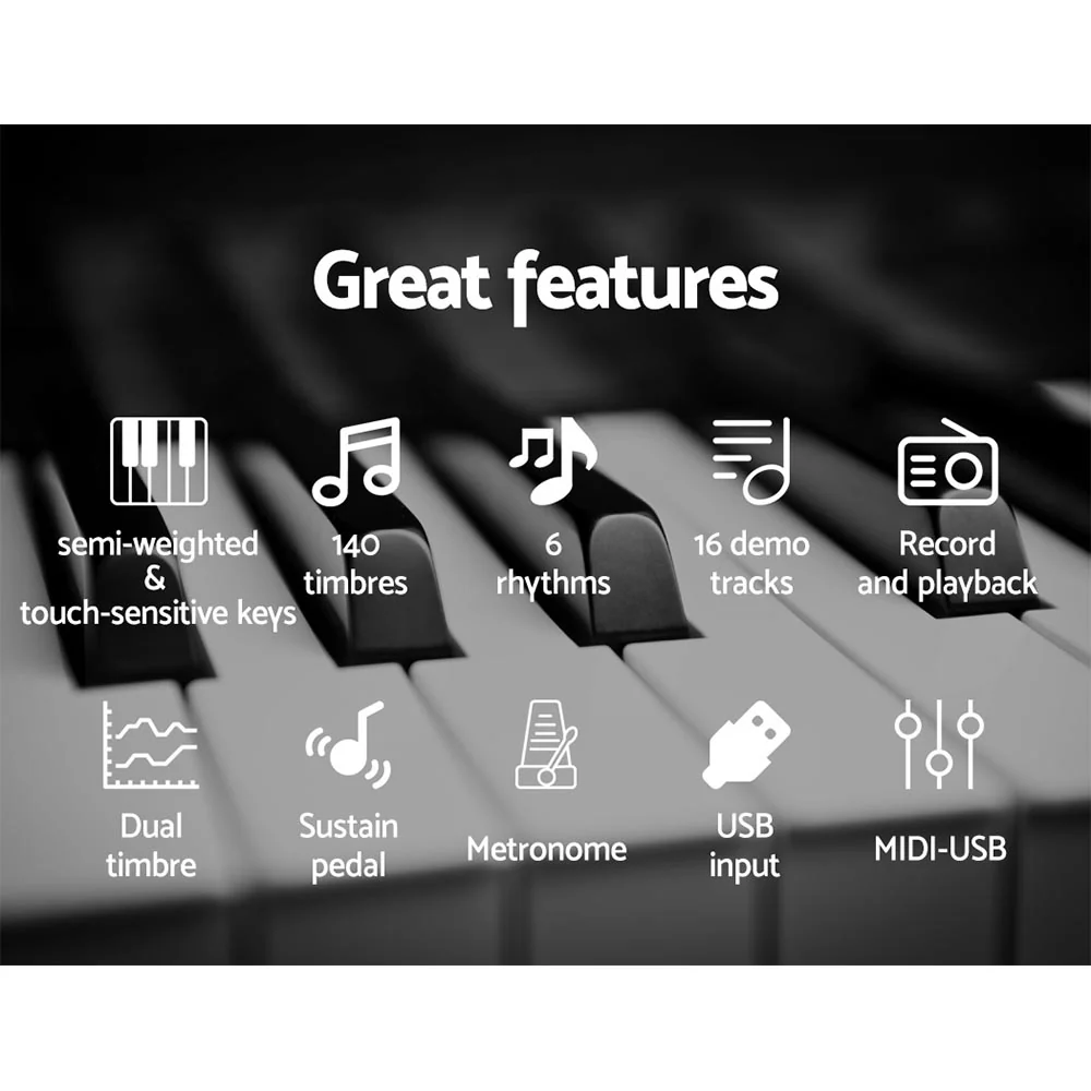 Alpha 88 Keys Electronic Piano Keyboard Digital Electric with Stand Sustain Pedal - Image 4