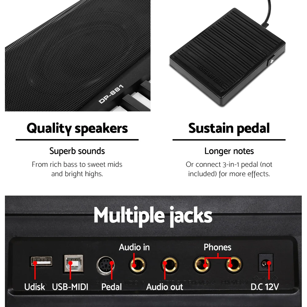 Alpha 88 Keys Electronic Piano Keyboard Digital Electric with Stand Sustain Pedal - Image 6