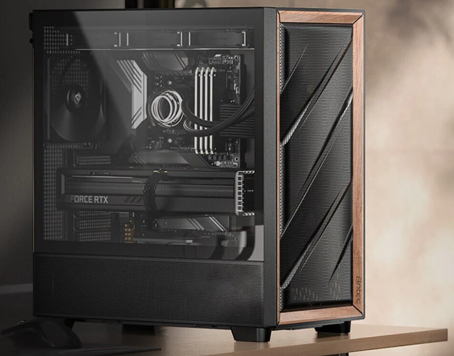Antec Flux Premium Walnut Trim Mid-Tower Case (Black) - Image 2