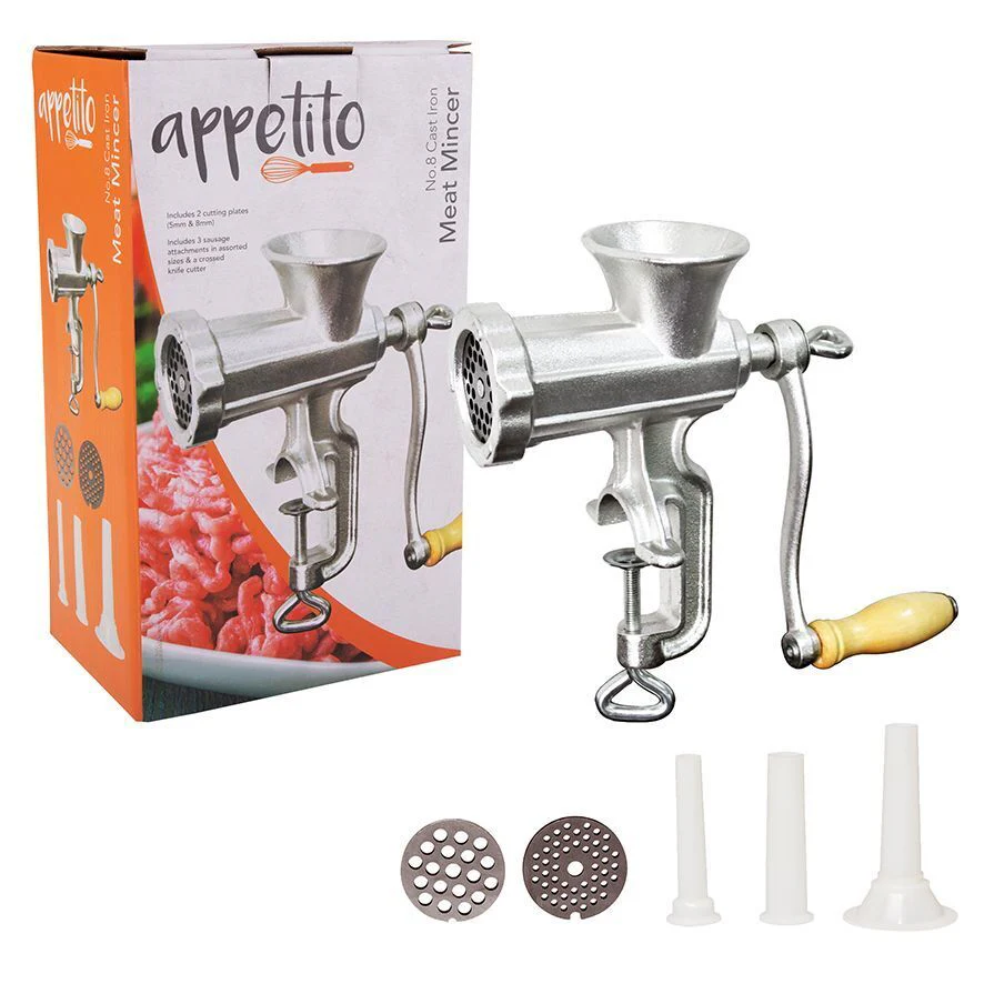 Appetito No. 8 Manual Cast Iron Food Meat Mincer/Grinder Sausage Maker Silver - Image 2